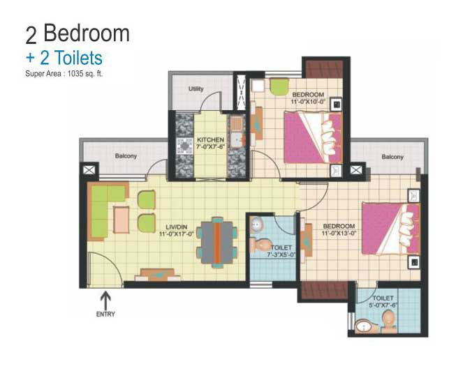 2 bhk Apartment available for Rent in Amrapali Siliconcity — Floor plan