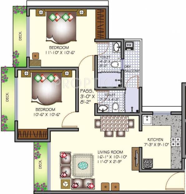 2 BHK Residential Apartments for rent in Eros Sampoornam — Floor plan