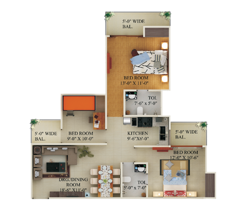 3 bhk Apartment available for sale in Supertech Ecociti Sector-137 — Floor plan