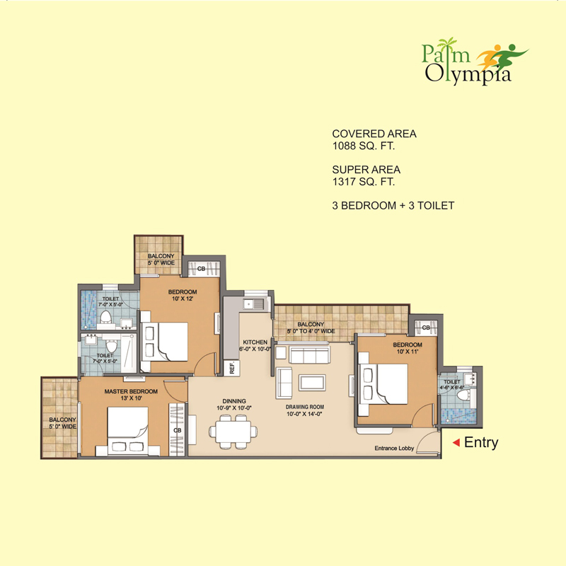 3 bhk Apartment available for sale in Palm Olympia — Floor plan