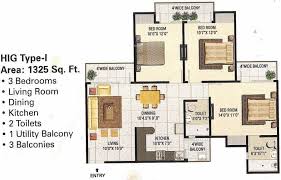 2 bhk + study Apartment available for sale in Panchsheel Green 2 in Sec-16 Noida Extension — Floor plan