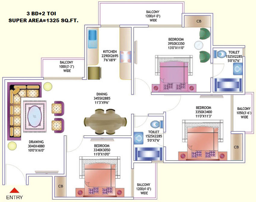 2 bhk Apartment available for sale in Amrapali Zodiac — Floor plan
