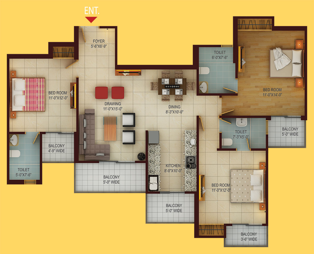 3 bhk  Apartment available for sale  in Samridhi Grand Avenue in Techzone 4 Greater Noida — Floor plan