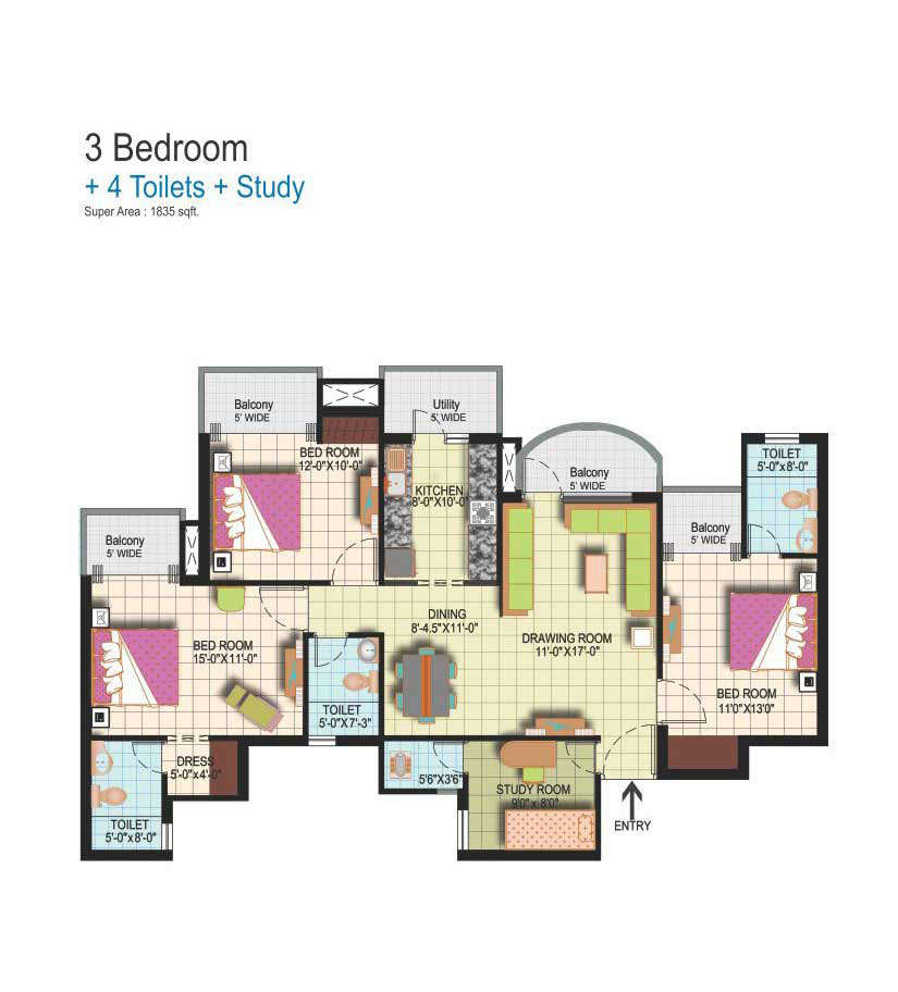 3bhk + Study Apartment available for sale in Amrapali Siliconcity — Floor plan