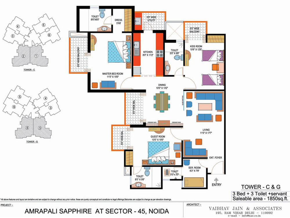 Amrapali Saphire 3 bhk Apartment availaible For Sale in Sector-45 Noida — Floor plan