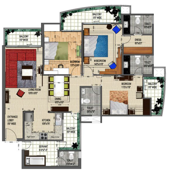 3 bhk + Servant apartment available for sale in Royal Court  n Sector-16 Noida Extension — Floor plan