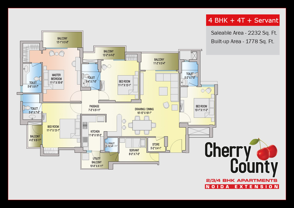 4 bhk  Luxury Apartment available for sale in Cherry County — Floor plan