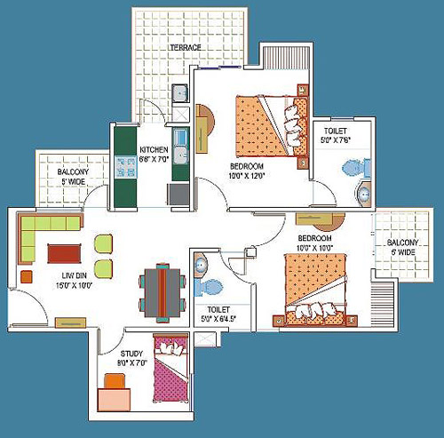 2 bhk Apartment available for Rent in La-Residentia — Floor plan