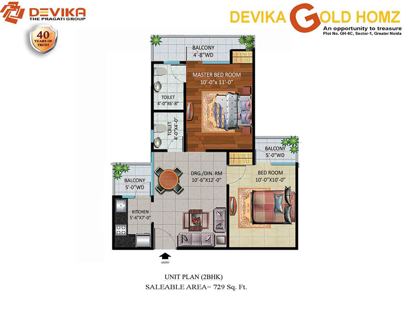 2 bhk Apartment available for sale in Devika Gold Homz — Floor plan