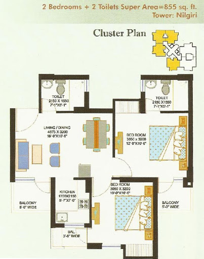 2 BHK Residential Apartments for rent in Eros Sampoornam — Floor plan