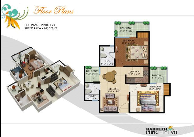 2 bhk Apartment available for sale in Habitate Panchtatva — Floor plan