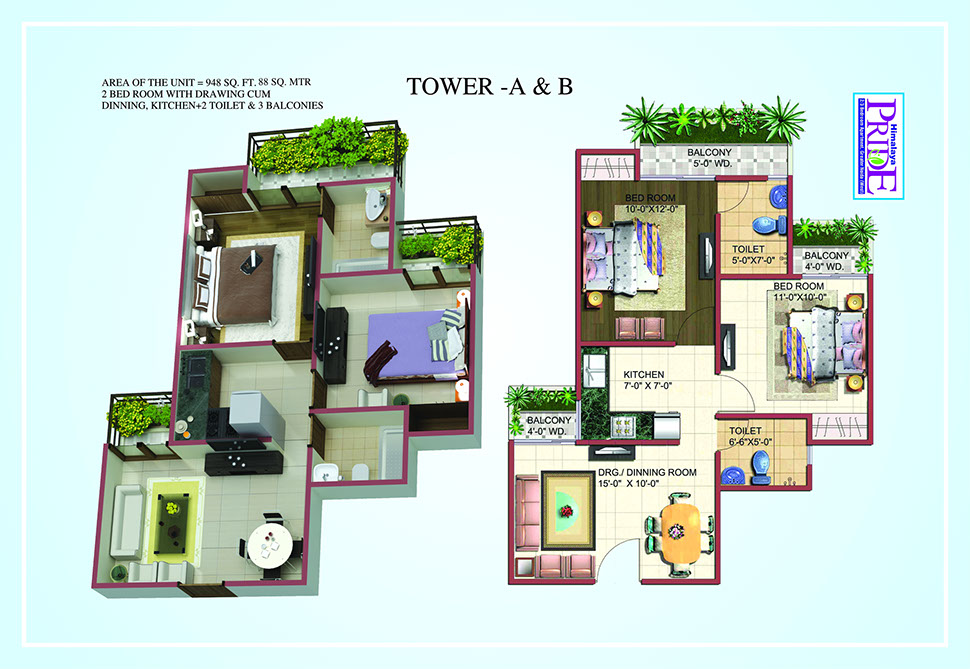 2 bhk Apartment available for Rent in Himalaya Pride — Floor plan