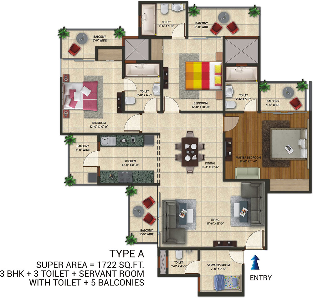 3 bhk + servant Apartment available for sale in Amaatra Homes — Floor plan