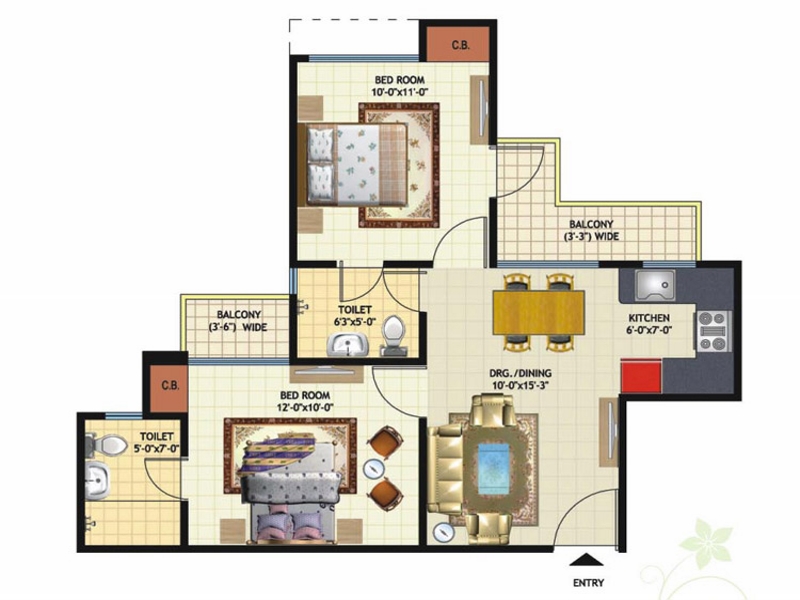 3 bhk + Study  Apartment available for sale in Amrapali Princely Estate in Sector-76 Noida — Floor plan