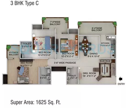 3 BHK Apartment available for sale in Supertech Cape town in Sector-74 Noida — Floor plan