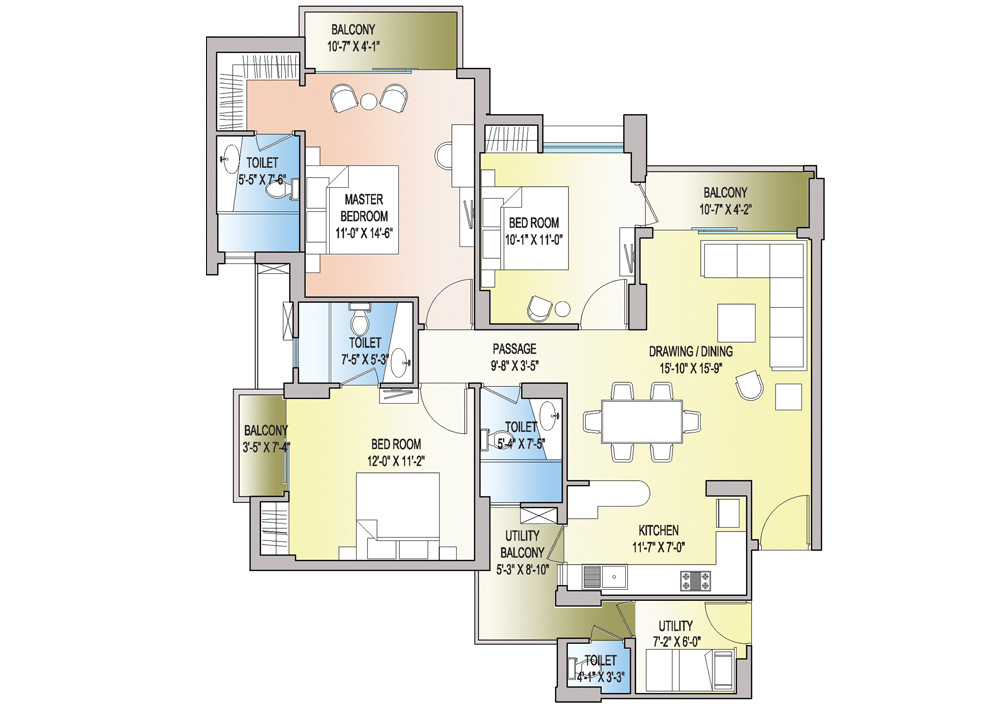 3 bhk +2 toilet Apartment Available for sale in Coco County in Sector-10 Noida Extension — Floor plan