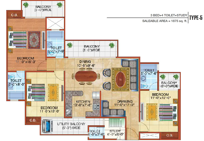 2 Bhk + store  apartment available for sale in Fusion Homes in Tech Zone-4  Noida Extension — Floor plan