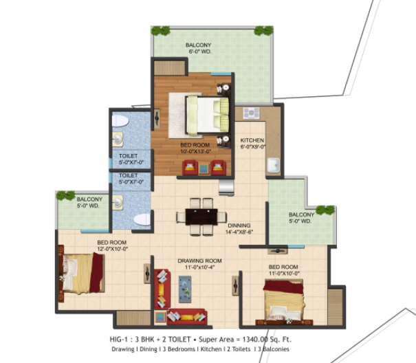 2 bhk flat available for sale in Galaxy Vega in TechZone-4 Greater Noida — Floor plan