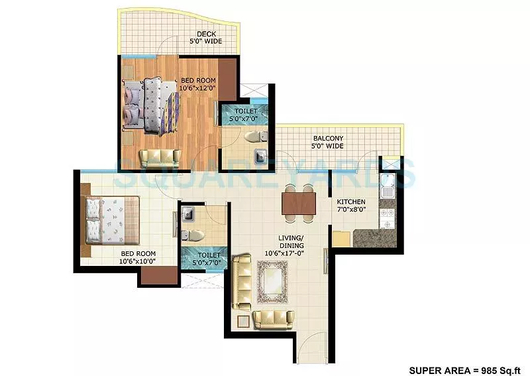 3 BHK Apartment available for sale in Antriksh Golf View 2 in Sector-78 Noida — Floor plan