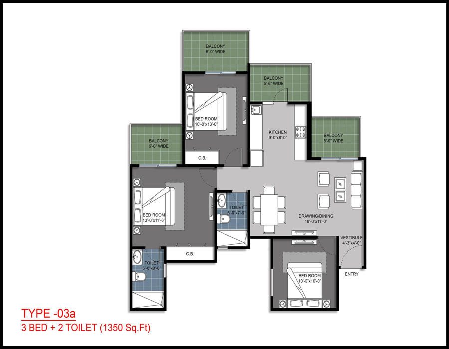 2 bhk apartment availale for sale in Gulshan Bellina — Floor plan