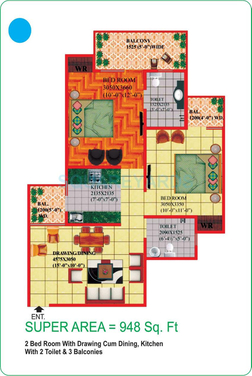 2 bhk apartment available for sale in Himalaya Pride in Greater Noida West — Floor plan