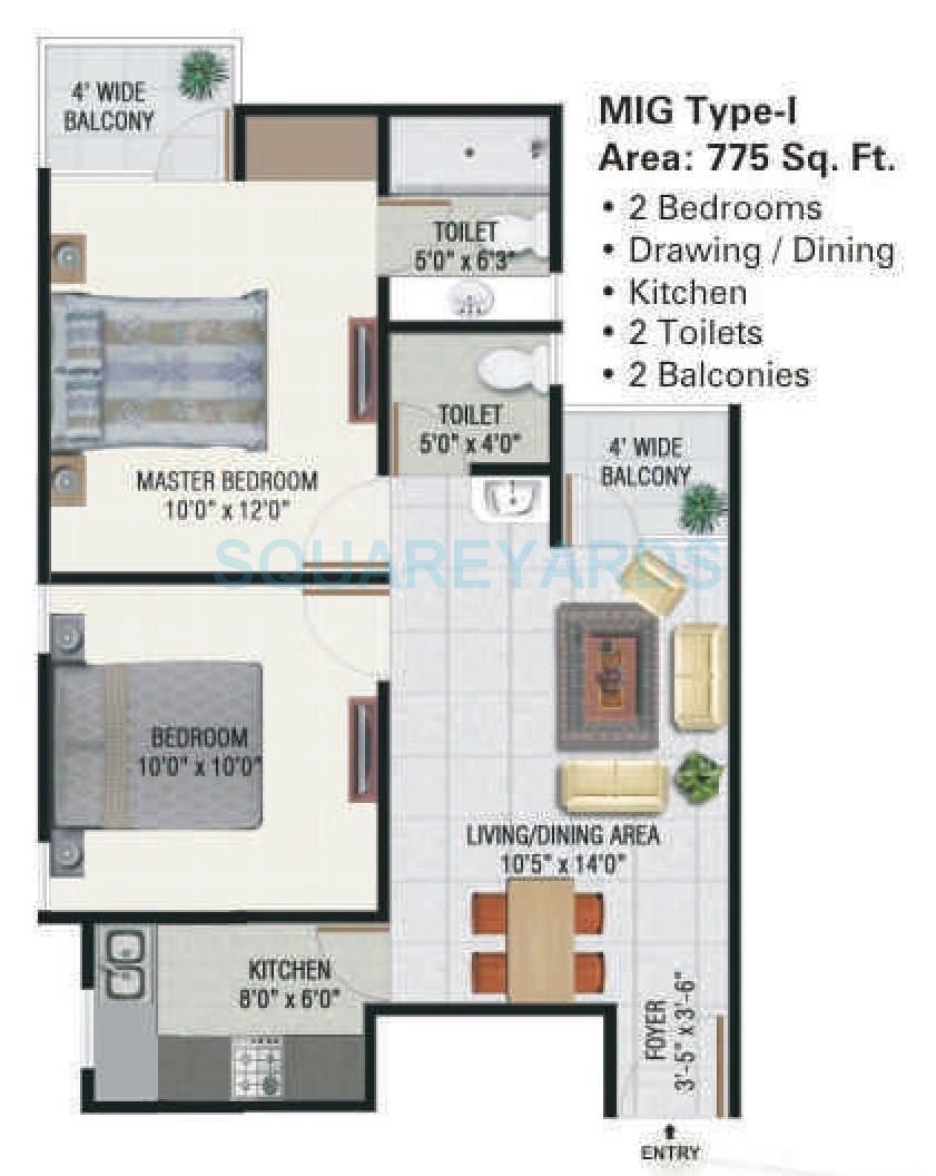 2 bhk Apartment available for sale in Panchsheel Green 1 in Greater Noida — Floor plan