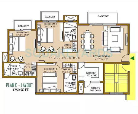 3 BHK Apartment available for sale in ATS Pristine in Sector-150 Noida — Floor plan