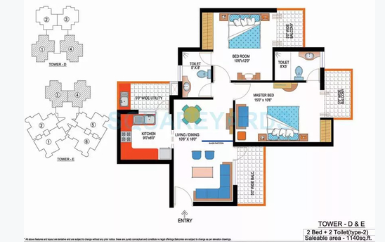 2 bhk apartment available for sale in Amrapali Sapphire in Sector-45 Noida — Floor plan