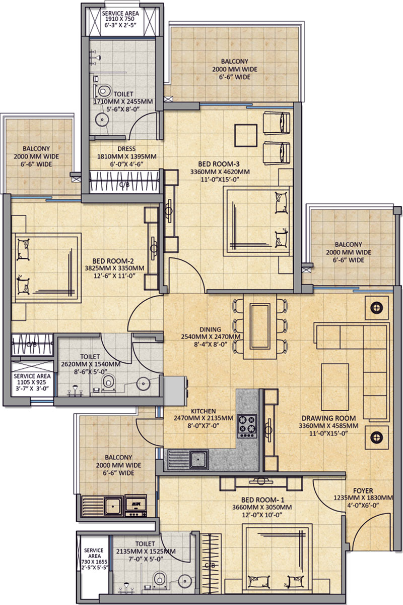 3 bhk Apartment available for sale in Gaur Saundaryam — Floor plan